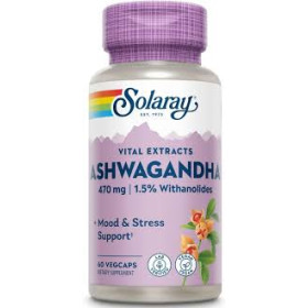 SOLARAY ASHWAGADHA 470 mg 60 cápsulas | Adaptógeno natural para estrés y vitalidad